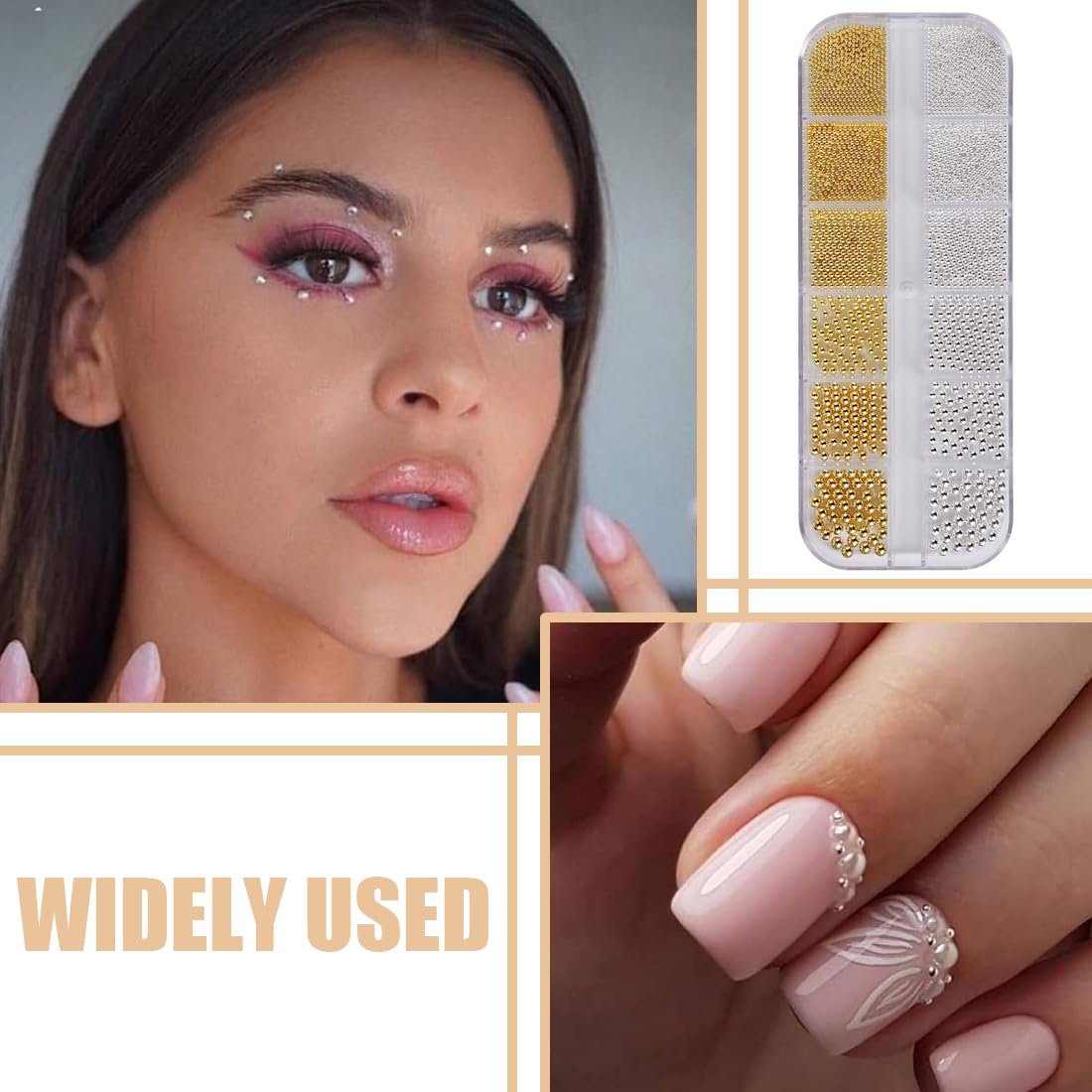 Мікробісер для нігтів, Мініатюрні ікринки-стрази, Золотий, Срібний, фото №4