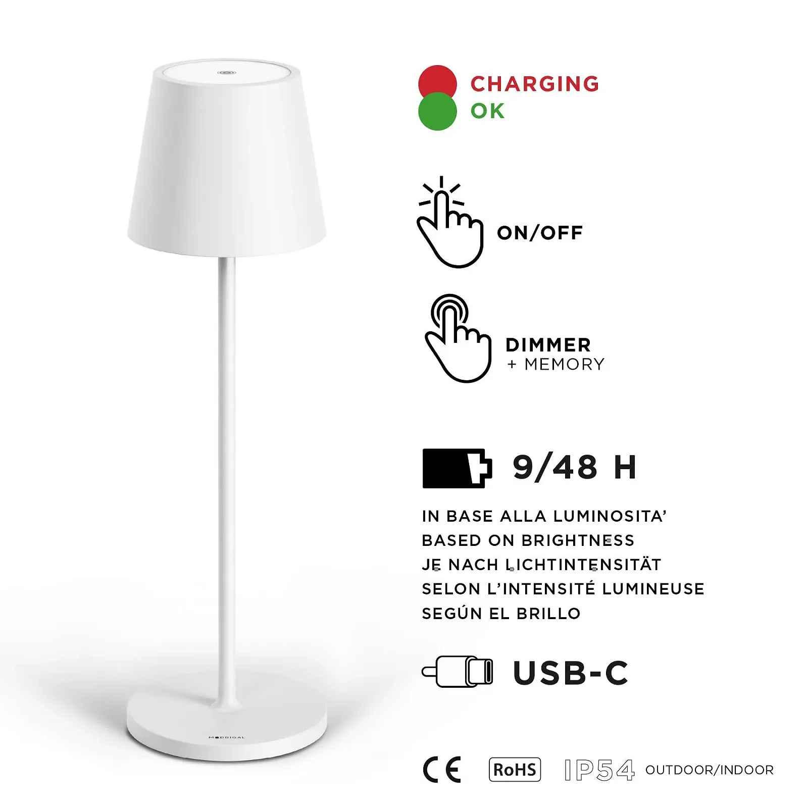 Настільна лампа Stilosa Classica 3 LED акумуляторна IP54 з диммером USB-C Матова біла, фото №5