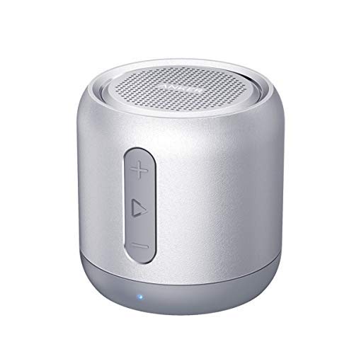 Колонка Anker SoundCore Mini Bluetooth, компактная колонка с 15 часами воспроизведения, 20 метров дальность Bluetooth, FM-радио и интенсивный бас серебристый (восстановленный), фото №1
