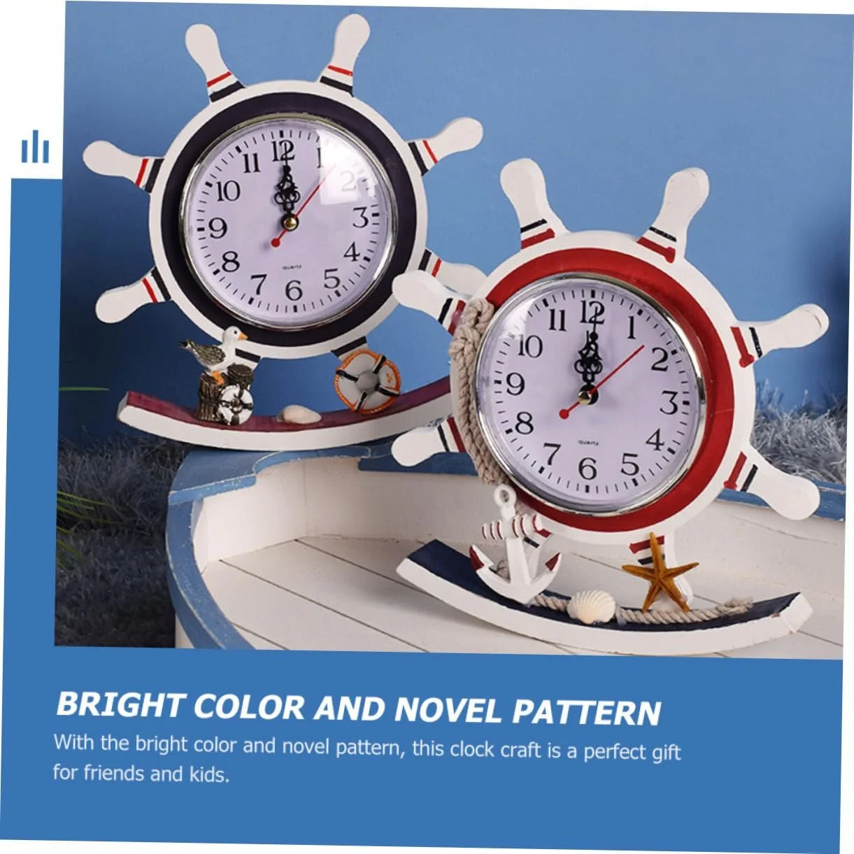 Настольные часы FUNOMOCYA Mediterrane, дизайн штурвала, винтажный стиль, фото №8 Настольные часы FUNOMOCYA Mediterrane, дизайн штурвала, винтажный стиль, фото №8