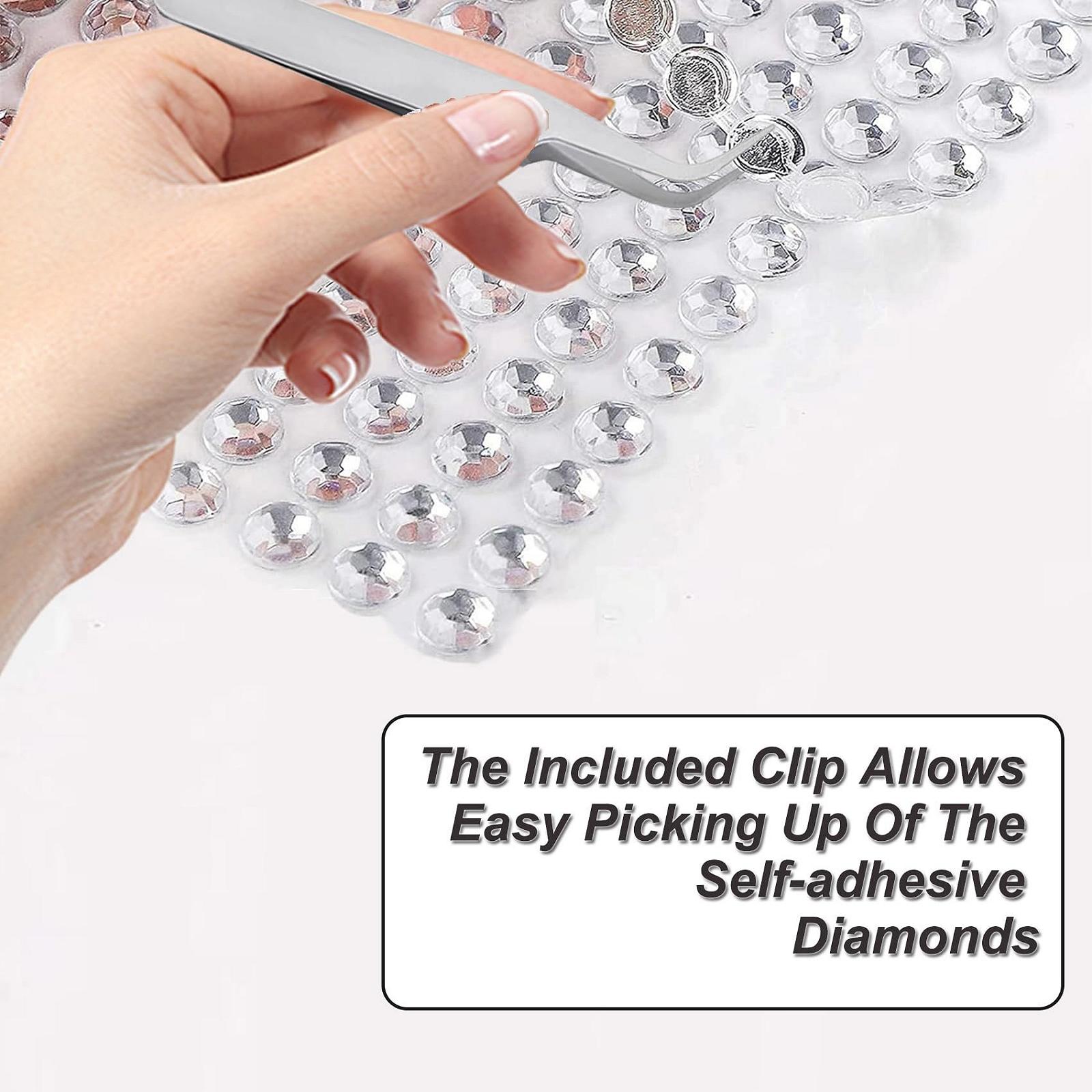 Стразы Самоклеящиеся Блестящие Камни 1792 шт Серебряные Микс Размеров с пинцетом, фото №4