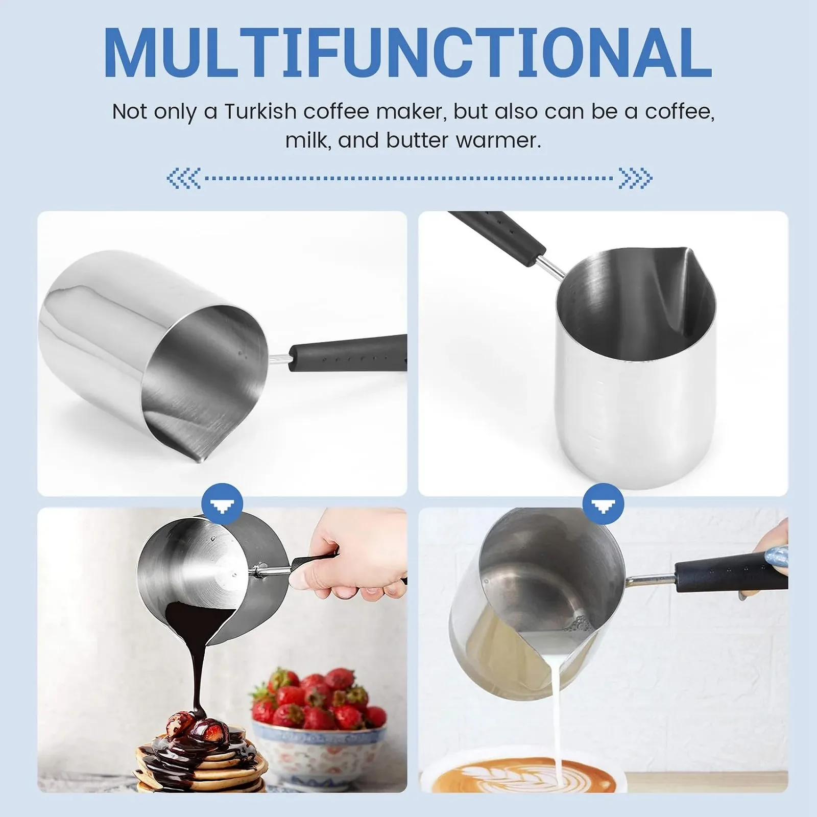 Турка з нержавіючої сталі для кави, молока та підігріву шоколадного масла 600 мл з термостійкою ручкою, фото №6