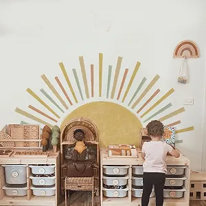 Наклейка на стіну Boho Decor Rainbow Sun для дитячої кімнати Різнокольоровий - Фото 1
