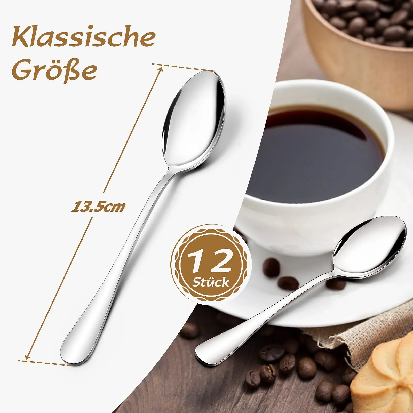 Ложки для кави Joyfair, 12 штук, чайні ложки з нержавіючої сталі, десертні ложки, набір з 12 маленьких ложок для дому/ресторану/готелю/кафе, круглі ручки та гладкі краї, можна мити в посудомийній машині 15 cm, фото №2