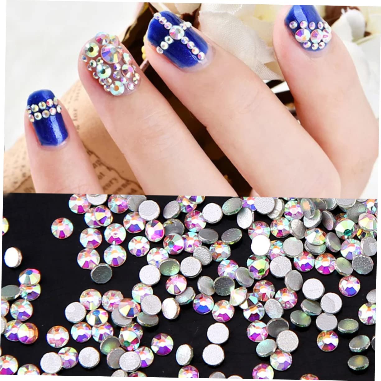 Стрази для нігтів Healvian 1 4плоскі, круглі, різнокольорові зі сріблястою задньою стороною, фото №3