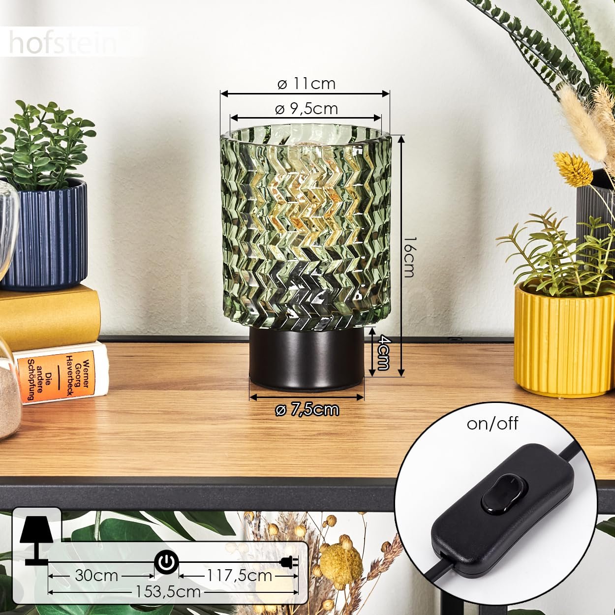 Настільна лампа Falgorosa Modern Vintage / Retro Design Метал / Скло Ø11 см E27 Чорний / Зелений, фото №5