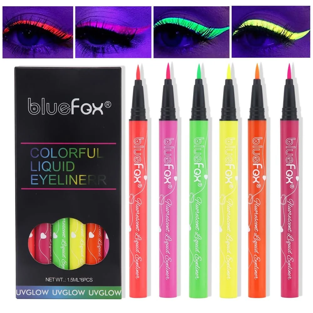 Набір Eyeliner UV Fluorescent Rainbow Liquid 6pcs водостійка, фото №1
