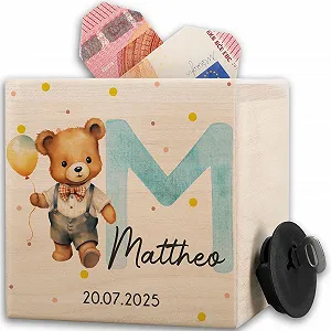 Скарбничка дерев'яна Персоналізована літера Ведмідь - Фото 1
