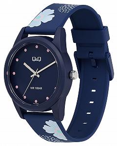 Женские часы Q&Q V08A-003VY, аналоговые, кварцевые, темно-синие, с цветочным узором, силиконовый ремешок, застежка-пряжка, 10 Бар synthetic.ua - Фото 1
