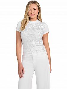 Футболка GUESS жіноча з короткими рукавами, коміром-стійкою, 4 г, чисто біла, маленька - Фото 1