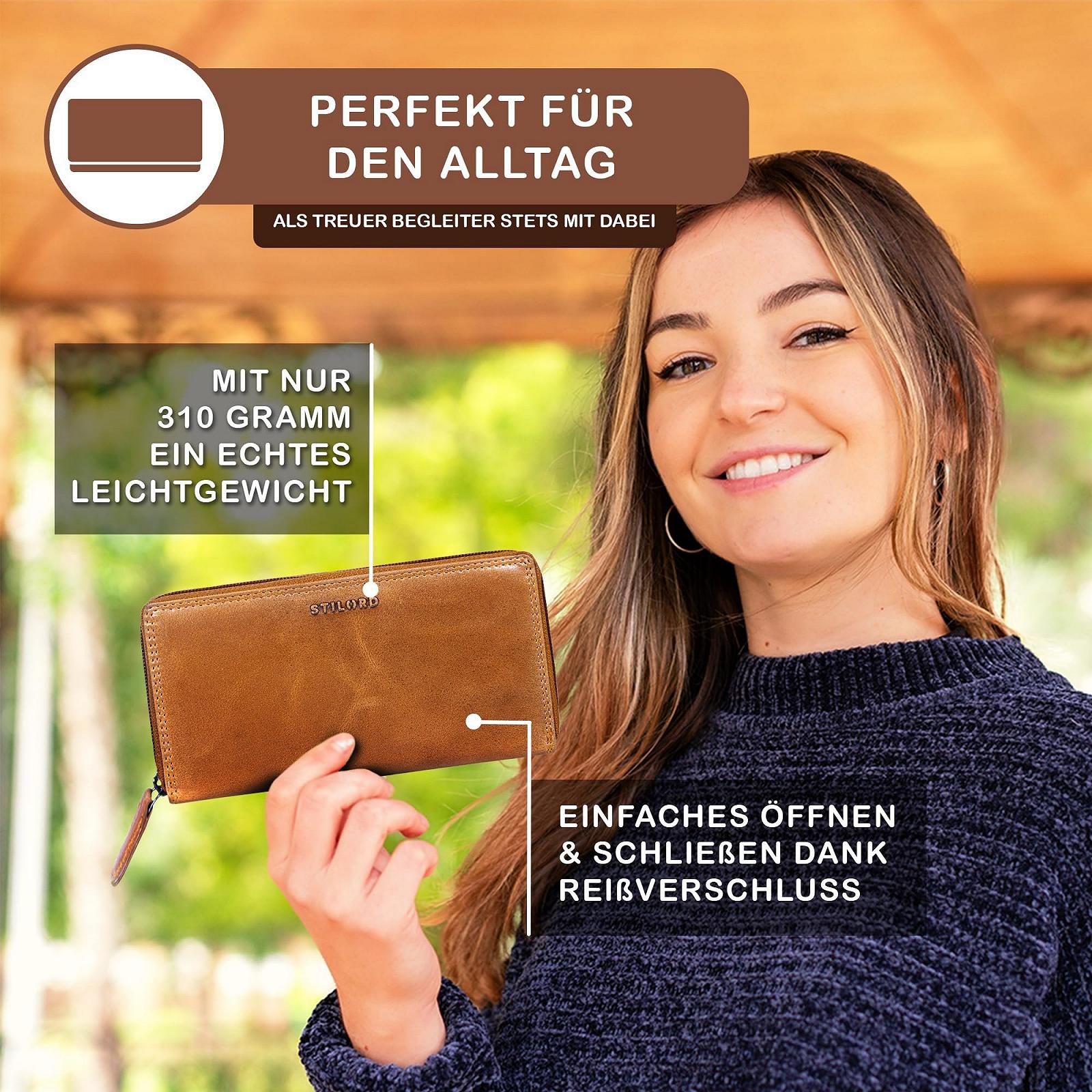 Кошелек STILORD Frida Кожаный Женский RFID защита Винтажный Большой Кошелек RFID Кошелек на молнии Натуральная кожа, Perugia Brown, Винтажный, фото №4