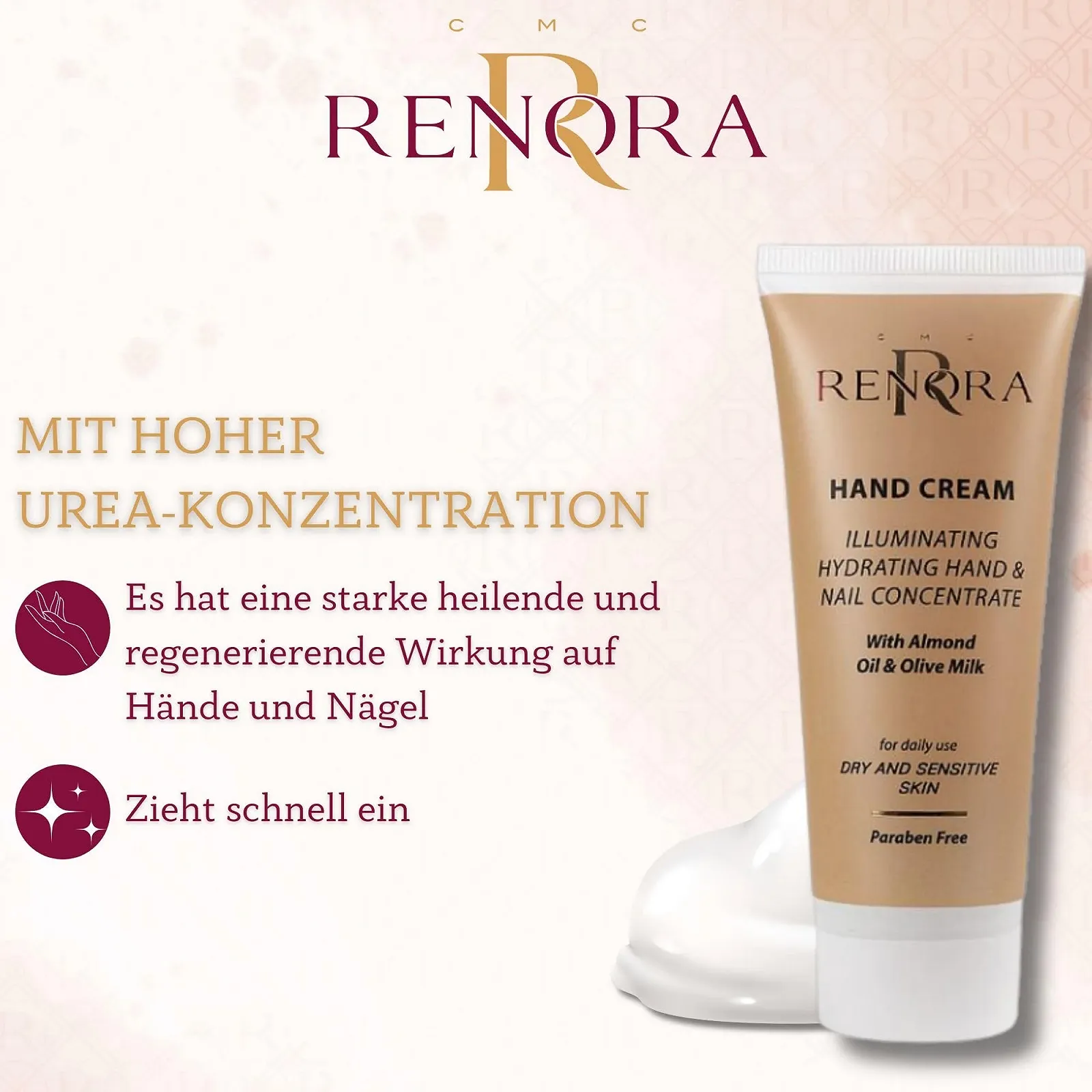 Крем для рук Renora I Brightening, Зволожуючий концентрат для рук та нігтів, з органічною лляною, мигдальною та оливковою олією, 75 мл, фото №3 Крем для рук Renora I Brightening, Зволожуючий концентрат для рук та нігтів, з органічною лляною, мигдальною та оливковою олією, 75 мл, фото №3