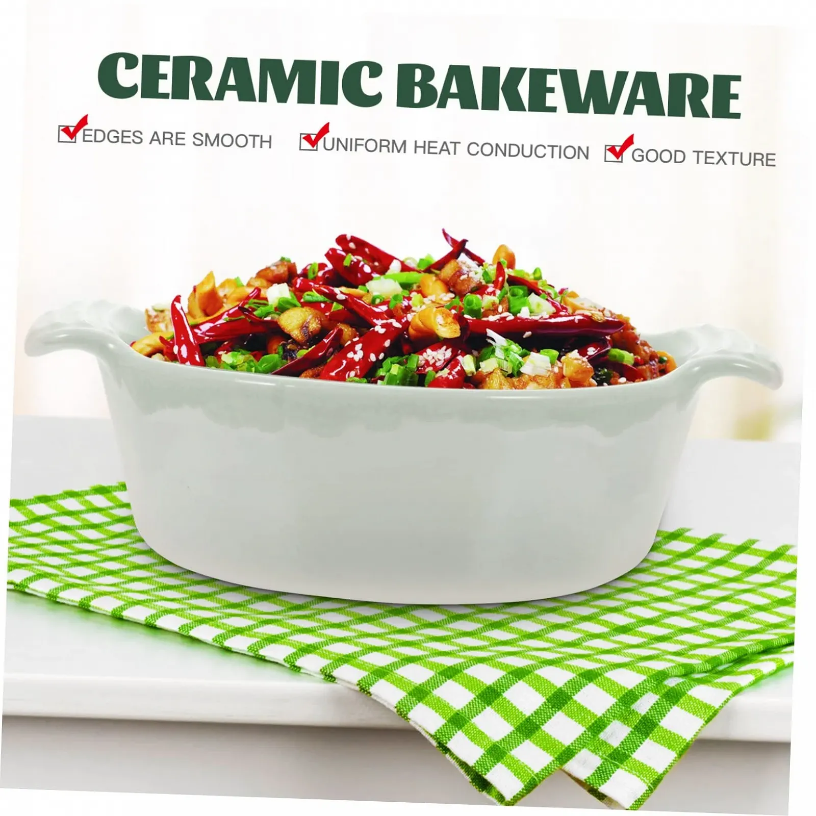 Миска для запікання VALICLUD керамічна кругла з двома ручками термостійка, фото №3