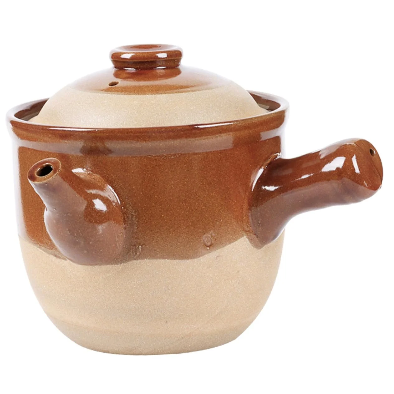 Горшок керамический глиняный 1,5 л с термостойкой ручкой и носиком, фото №1