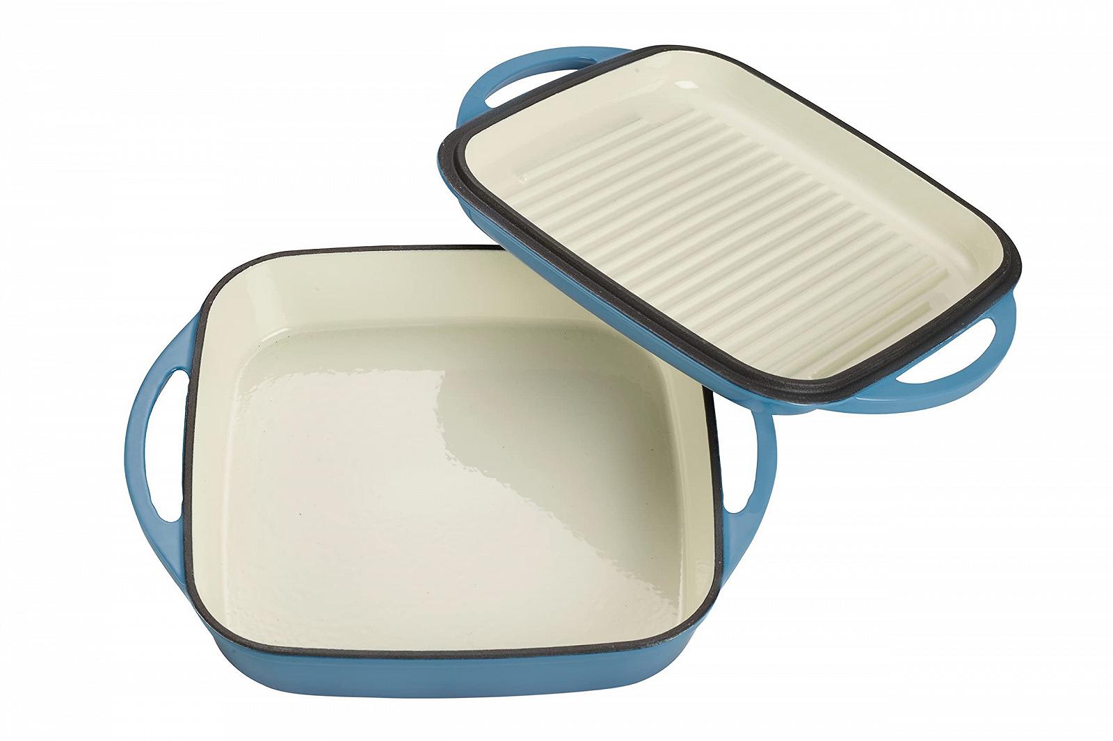 Набір 2-в-1 Жаровня та сковорода Echtwerk Чавунний Емальований 1,5 л 24,6 см Світло-блакитний, фото №6