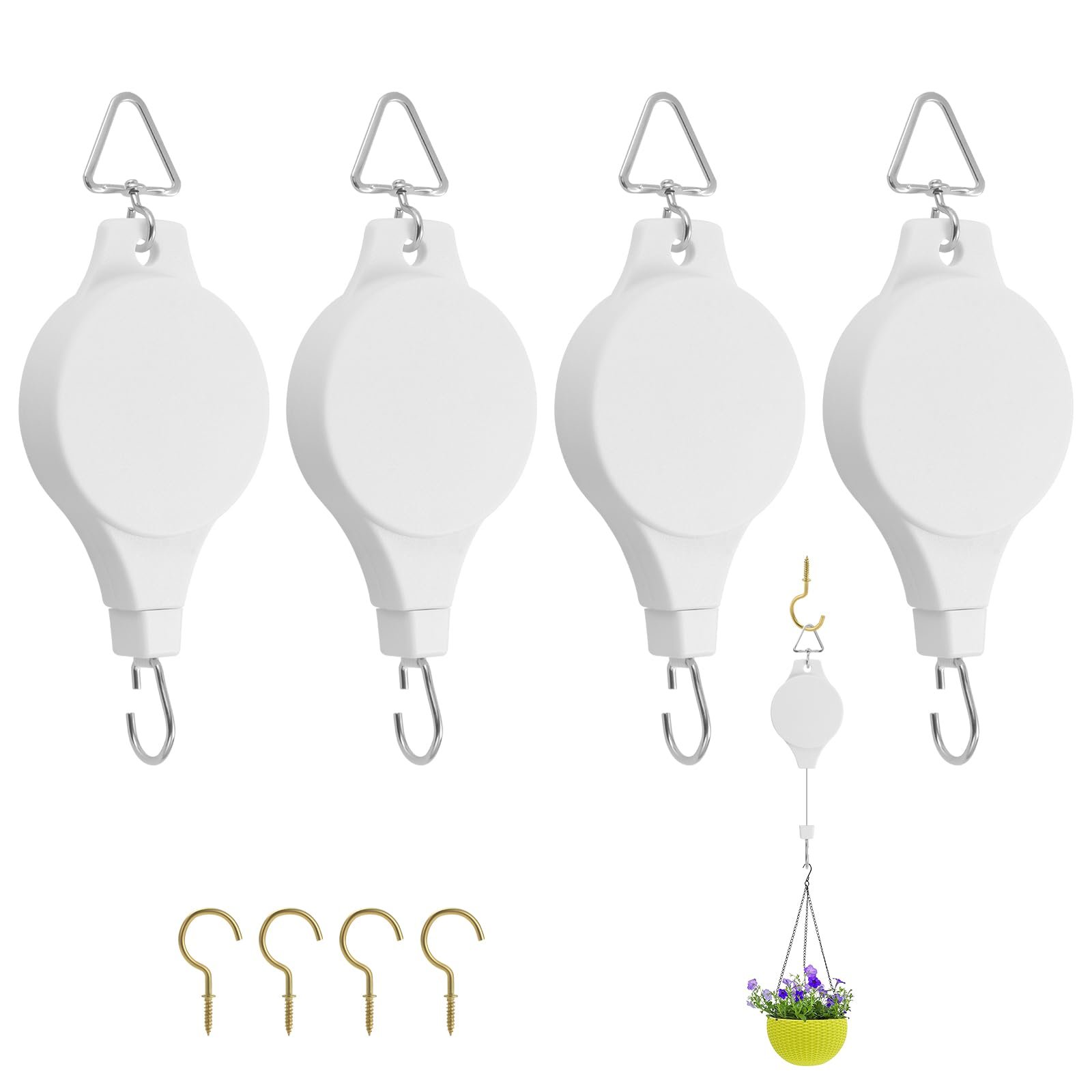 Висувний гачок для кашпо Gueenky з тросовим механізмом 4 шт Білий, фото №1