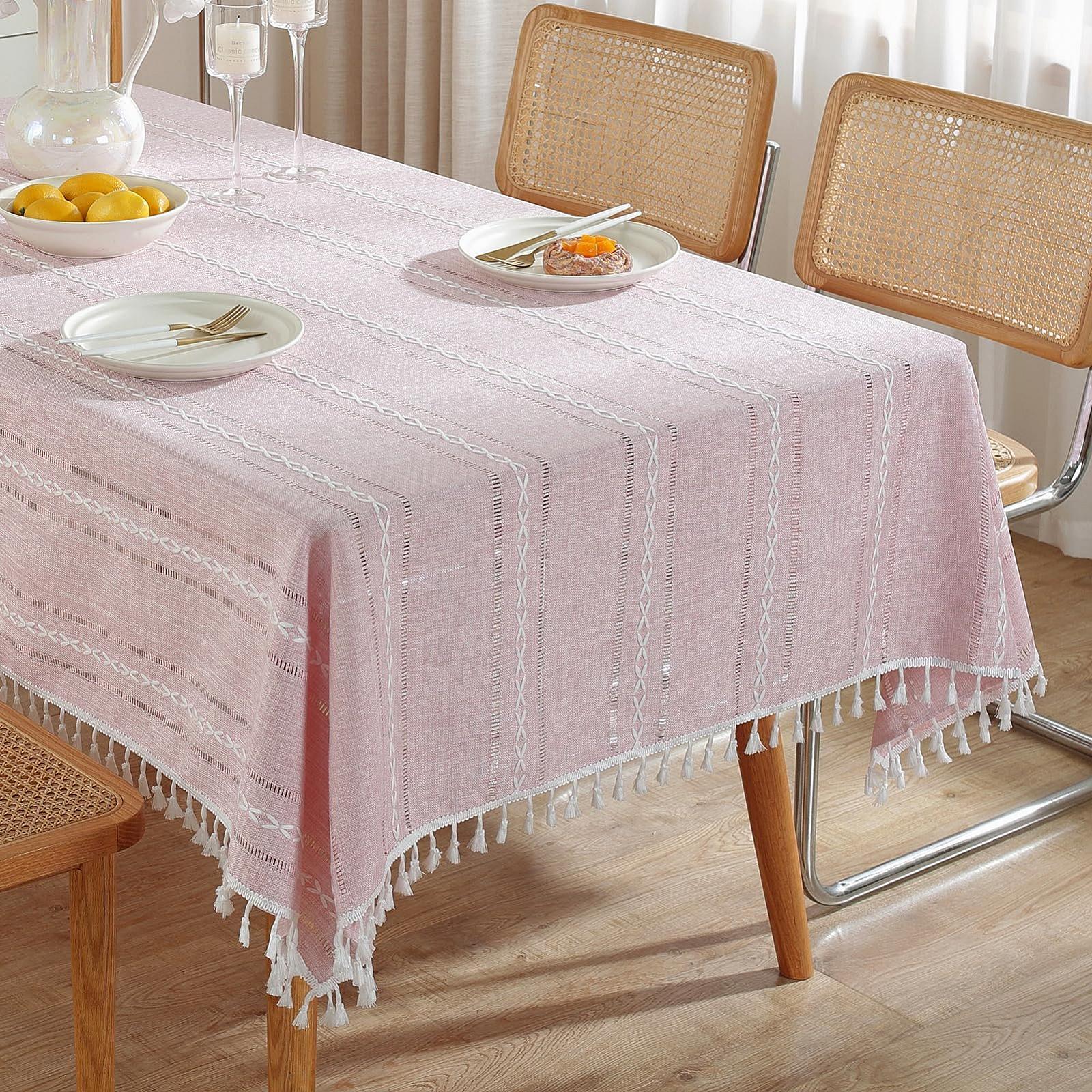 Скатерть meioro Bohemian 100 x 160 см макраме с кисточками прямоугольная льняная полосатая в сетку, фото №2