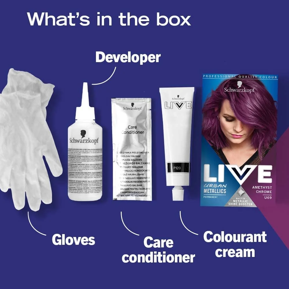 Краска для волос Schwarzkopf LIVE URBAN METALLICS U69 Amethyst Chrome, фото №6 Краска для волос Schwarzkopf LIVE URBAN METALLICS U69 Amethyst Chrome, фото №6