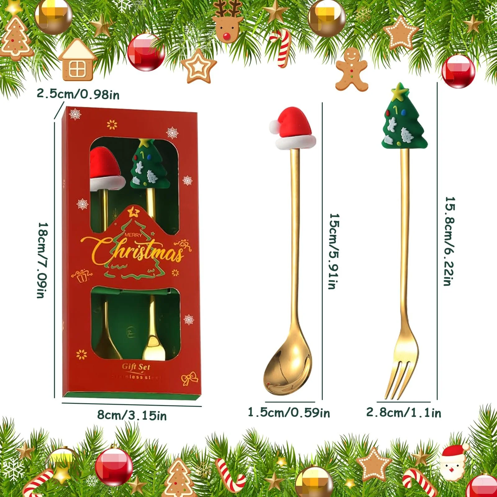 Набор рождественских ложек, Ложка кофейная, из нержавеющей стали, Рождественская, для размешивания, для украшения стола, фото №2