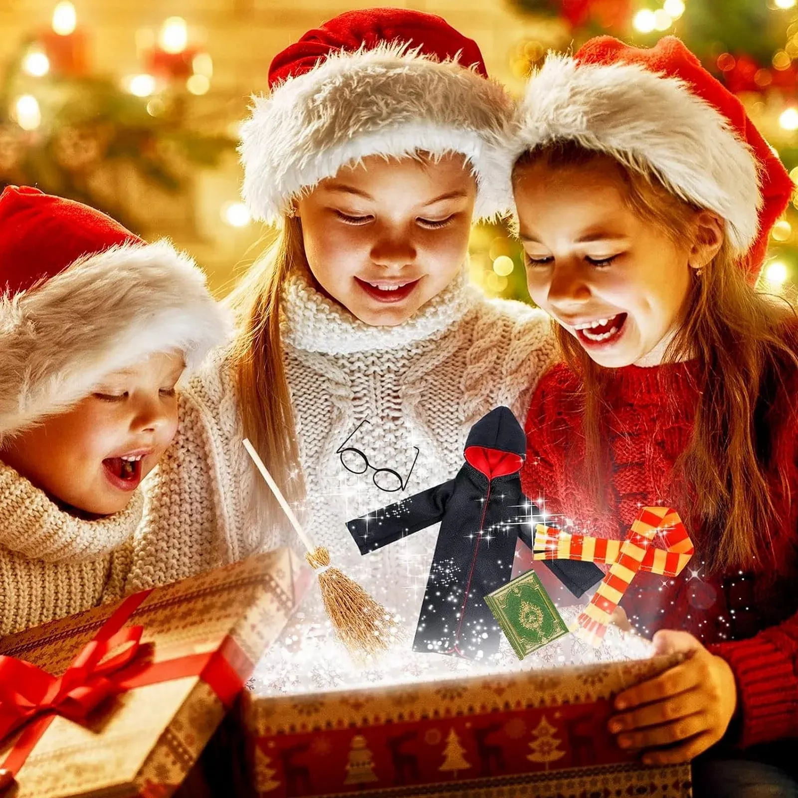 Костюм Новорічного Ельфа Дол Костюм Аксесуари 5 штук з Відьмацьким Платтям, Окулярами, Шарфом, Мітлою, Міні Книгами, фото №7