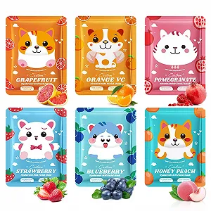 Тканевая Маска для Лица ARCHIDATE Фрукты (грейпфрут, апельсин, гранат, черника, клубника, персик) 6 шт - Фото 1