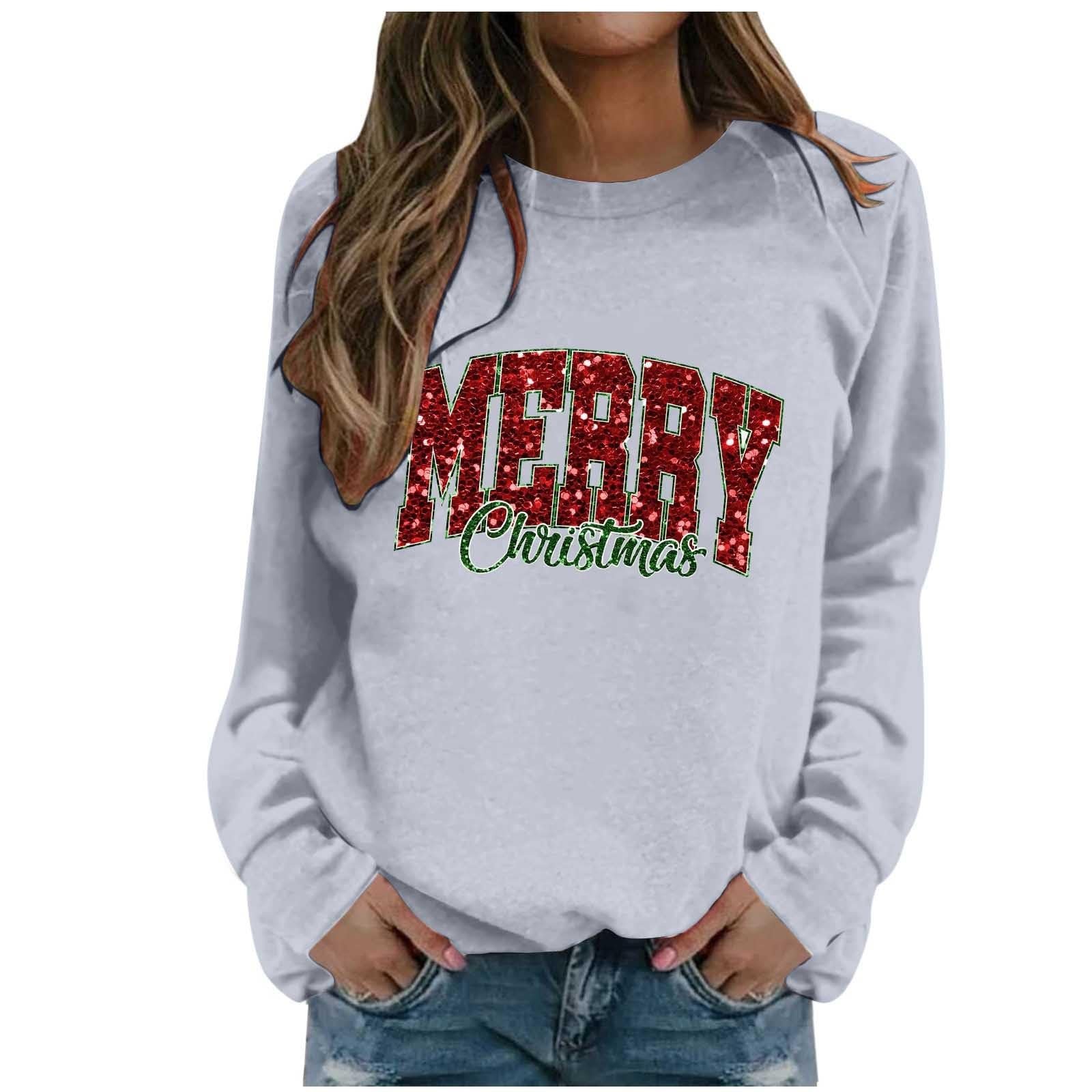 Женский зимний рождественский свитер Рождественский пуловер Рубашка с длинными рукавами большого размера Теплая веселая рождественская рубашка, фото №1