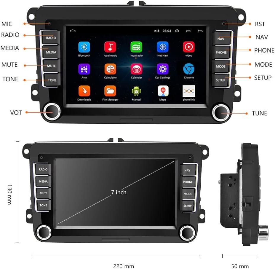 Штатна автомагнітола Podofo для VW Golf 5 6 Polo Seat Skoda Tiguan Passat B6 / 9" / Сенсорна / 2/32Гб / Android 12 / Bluetooth / WI-FI / GPS / USB, фото №7