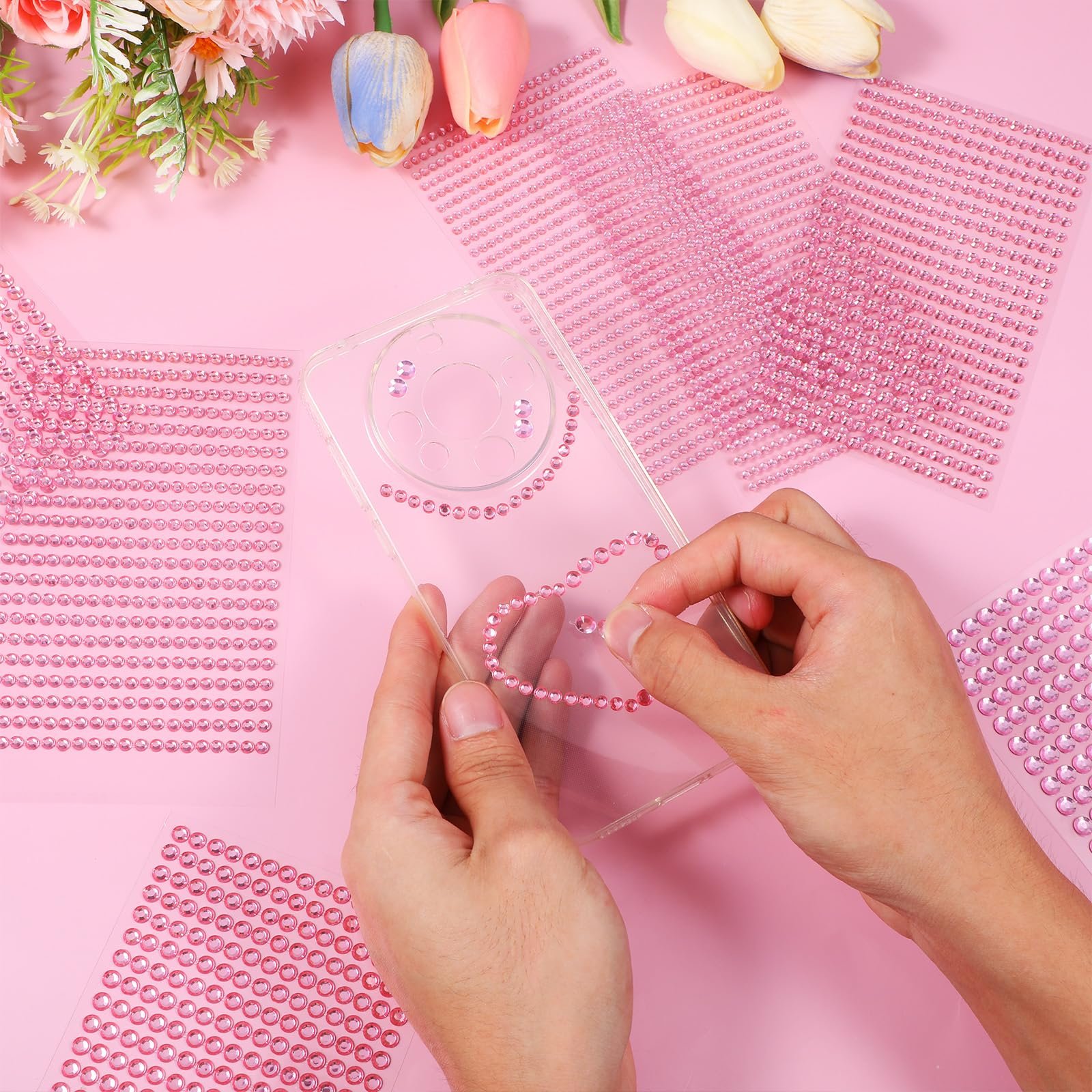 Самоклеящиеся блестящие камни Розовые Стразы, 3/4/5/6 мм, Блестящие бриллианты для макияжа лица, украшений для ногтей и праздничных аксессуаров, 7 листов, фото №5