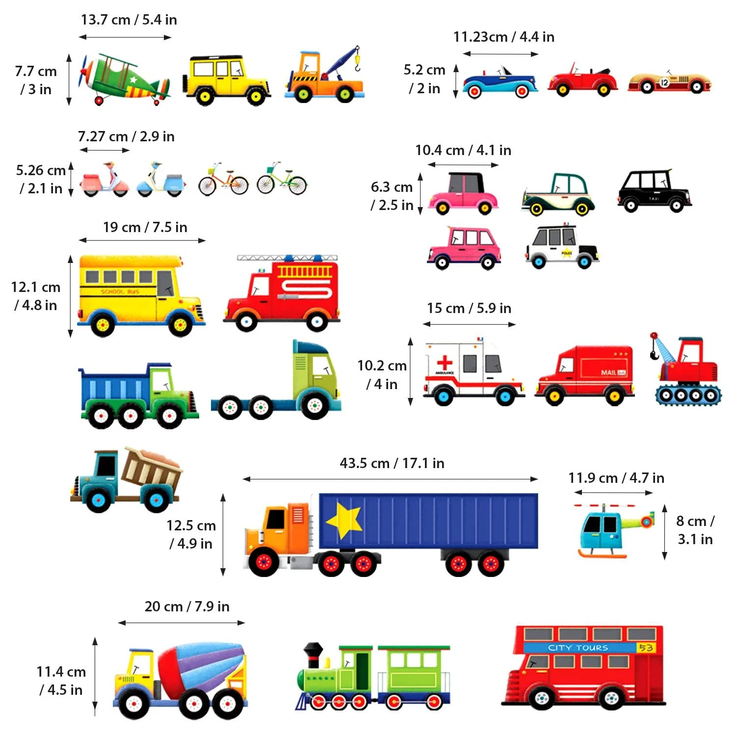 Наклейки на стіну Decowall DW-1605 27 транспортних засобів для дитячої кімнати, фото №6