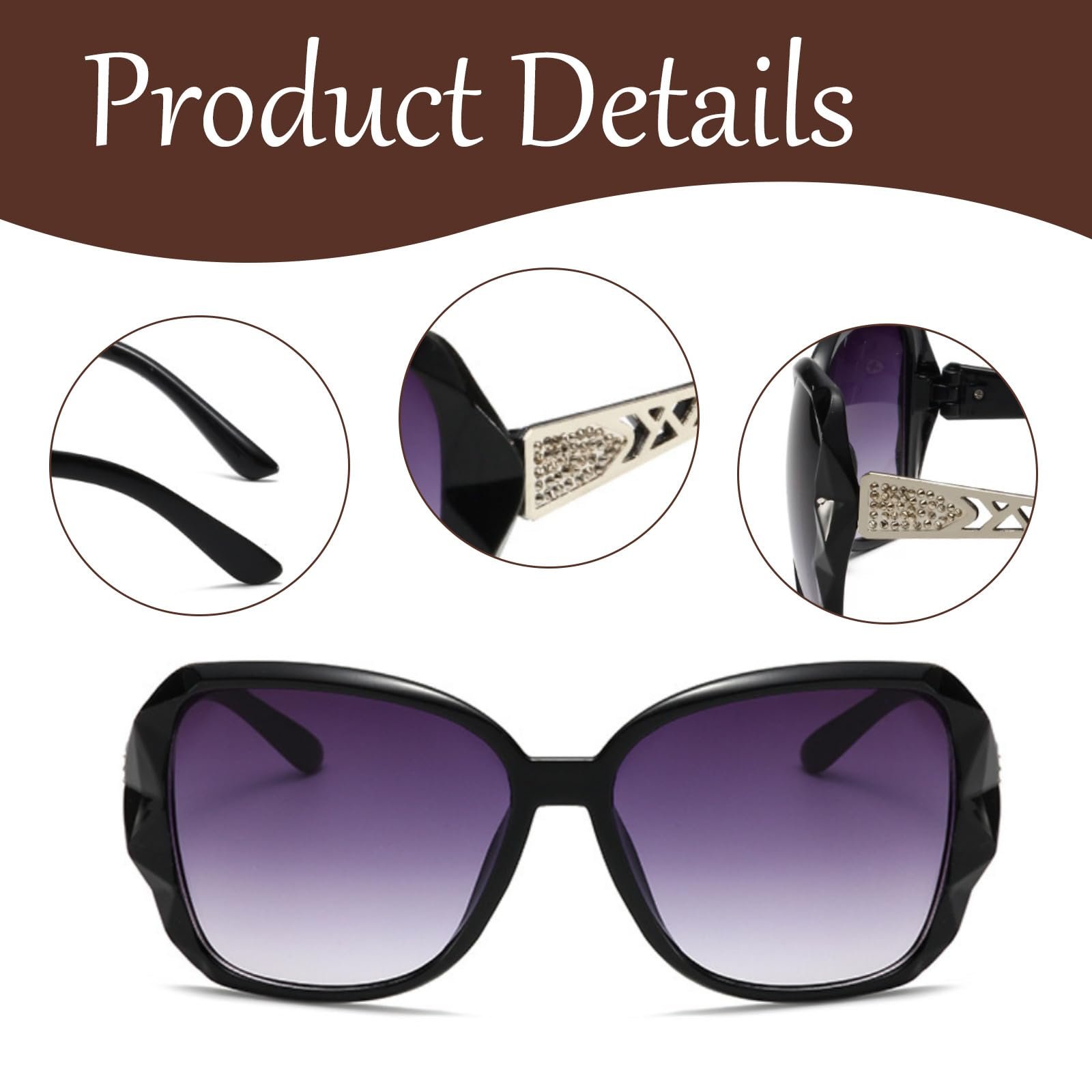 Сонячні окуляри CYXZMYA Ретро Поляризовані лінзи UV400 Гламурний стиль Чорний (4 шт.), фото №3