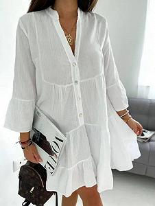 Женское короткое летнее платье из муслина CO65 цвет белый размер 48/52 synthetic.ua - Фото 1