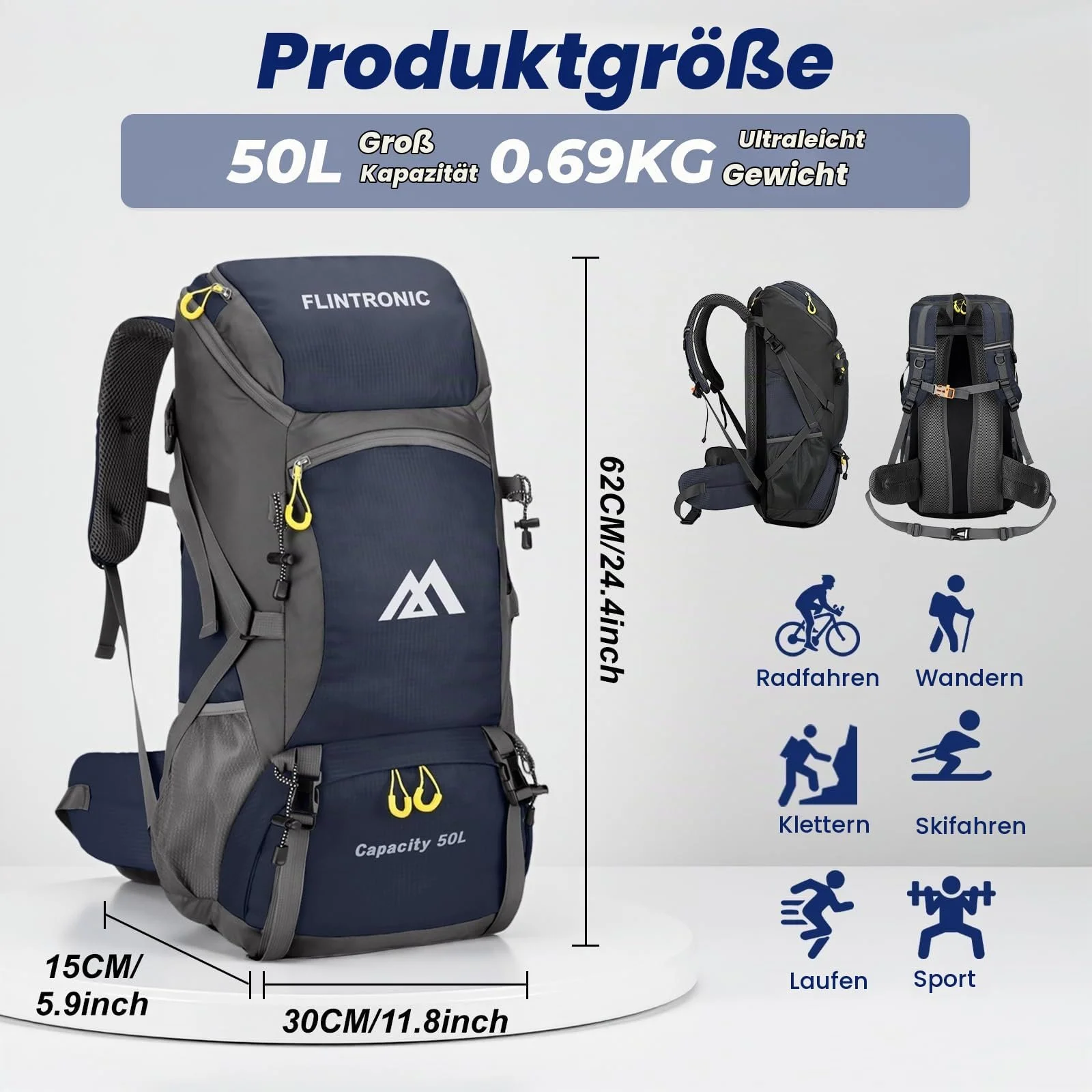 Рюкзак flintronic 50L водонепроникний легкий Синій Outdoor, фото №2