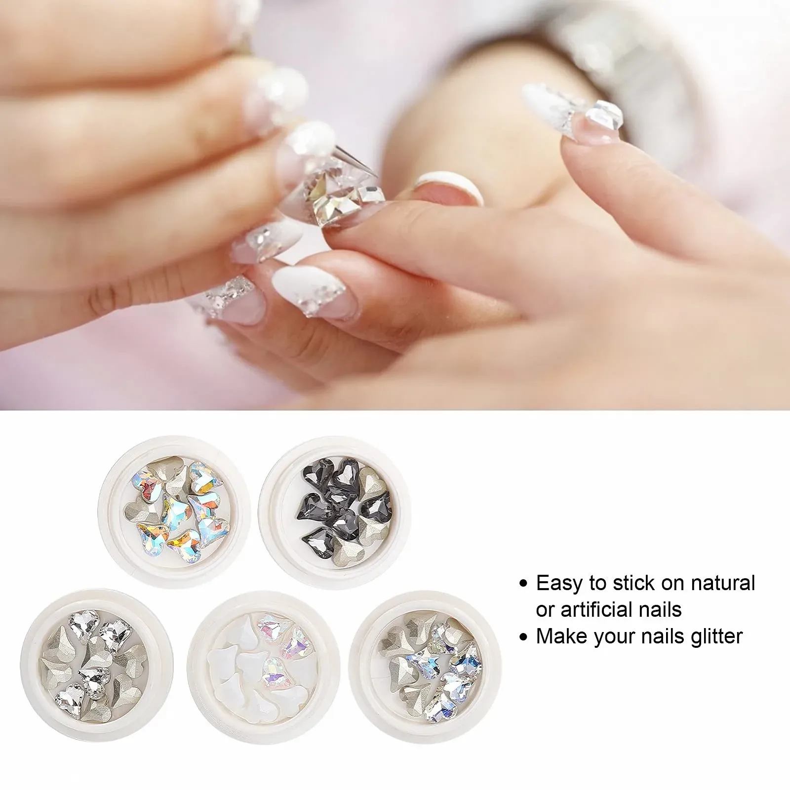 Стрази для нігтів Прикраса для нігтів Серцеподібні,/набір, блискучі, вишукані, фото №3