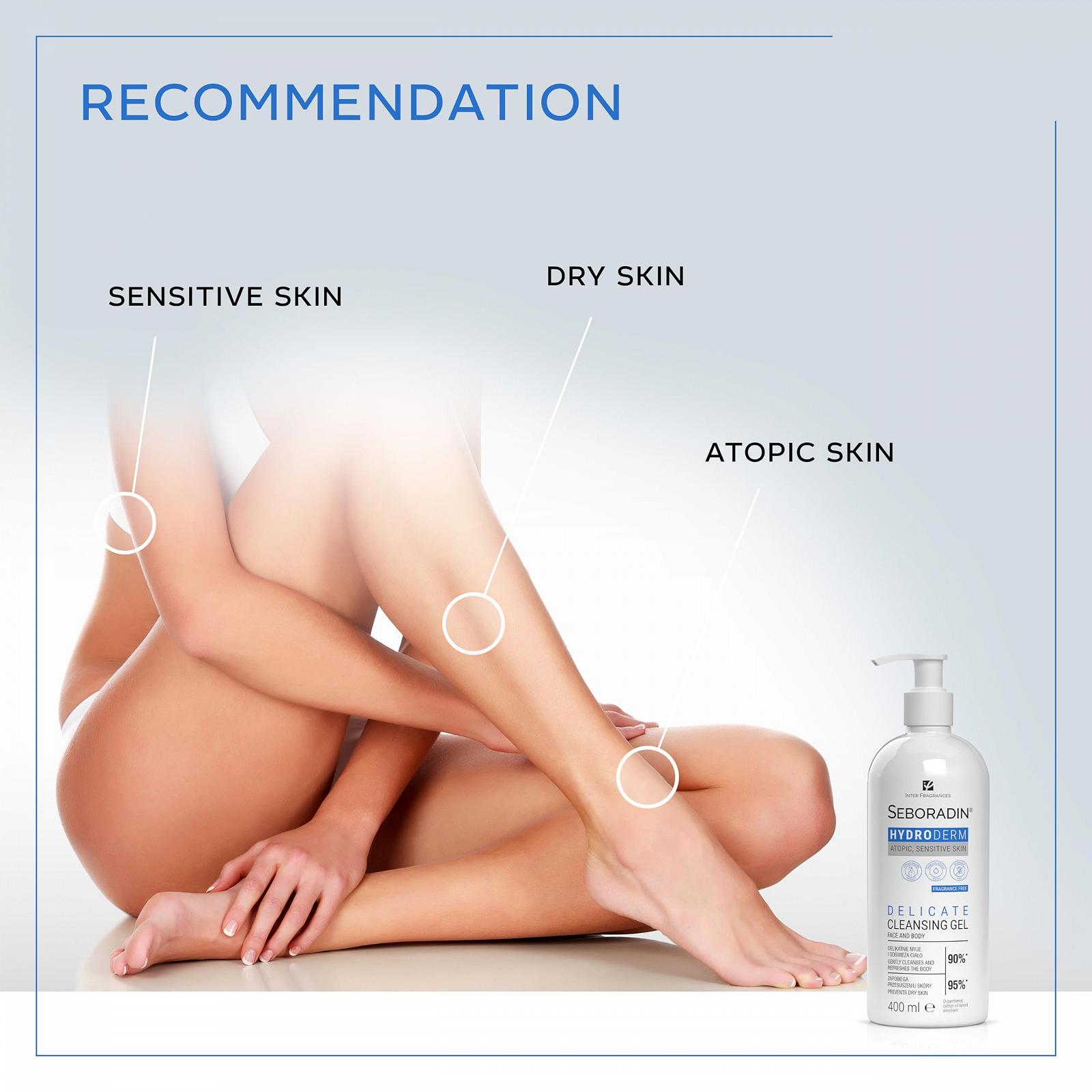 Гель для душу Seboradin Hydroderm для чутливої сухої атопічної шкіри для обличчя та тіла з D-пантенолом та олією насіння бавовни 400 мл, фото №6 Гель для душу Seboradin Hydroderm для чутливої сухої атопічної шкіри для обличчя та тіла з D-пантенолом та олією насіння бавовни 400 мл, фото №6