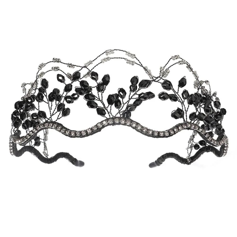 Обруч Lurrose Чорний з кристалами, перлами, фото №1