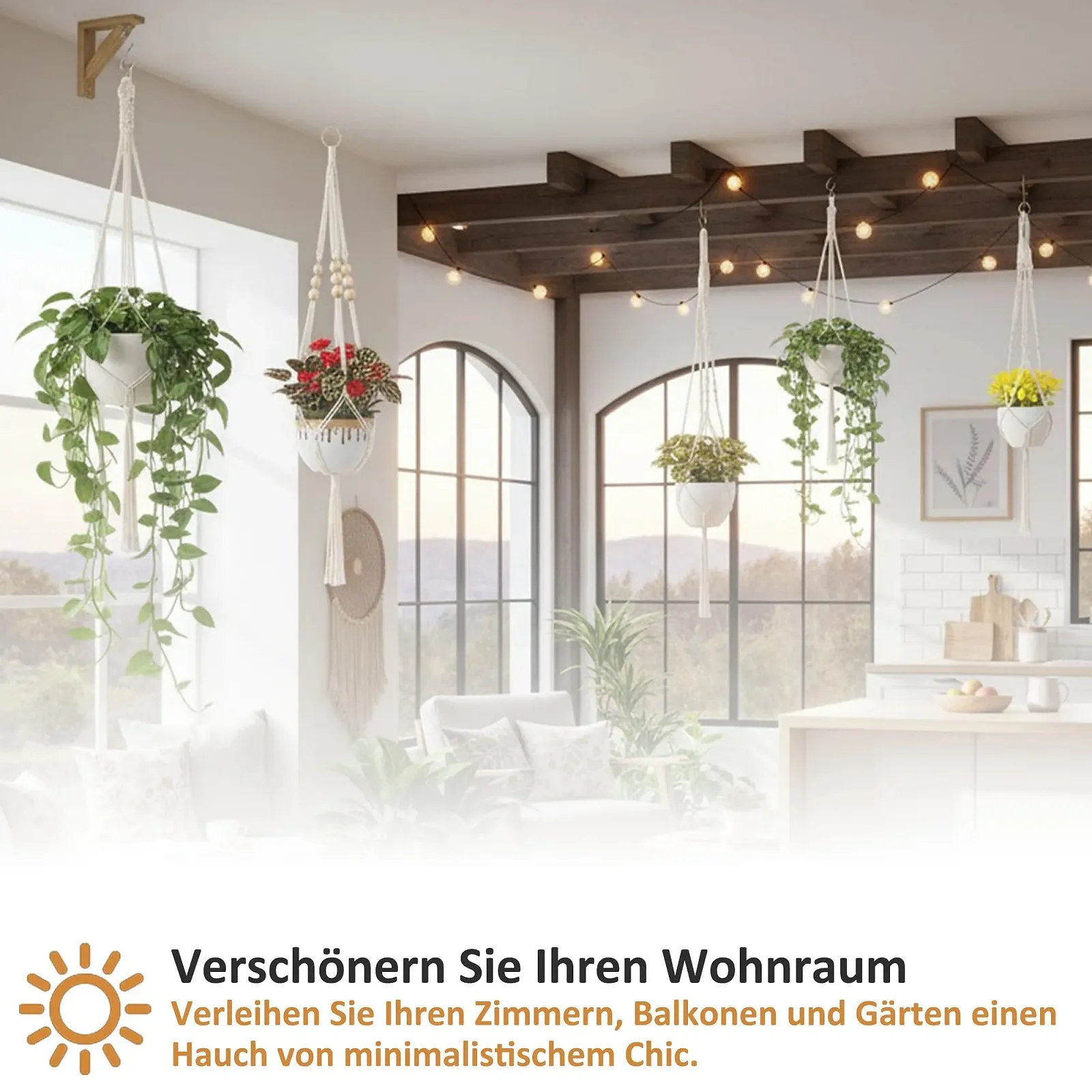 Подвесные корзины Набор 5 шт. хлопковая веревка 10 крючков 2 размера: 4x105 см и 1x140 см, фото №7 Подвесные корзины Набор 5 шт. хлопковая веревка 10 крючков 2 размера: 4x105 см и 1x140 см, фото №7