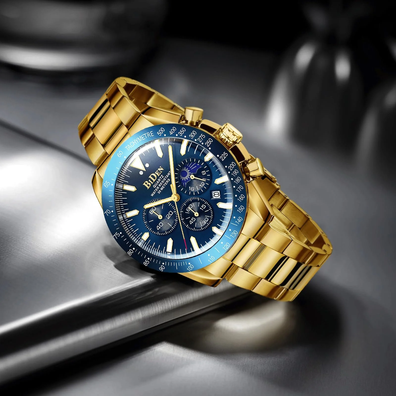 Чоловічий годинник HANPOSH Хронограф з нержавіючої сталі Водонепроникний, фото №3 Чоловічий годинник HANPOSH Хронограф з нержавіючої сталі Водонепроникний, фото №3