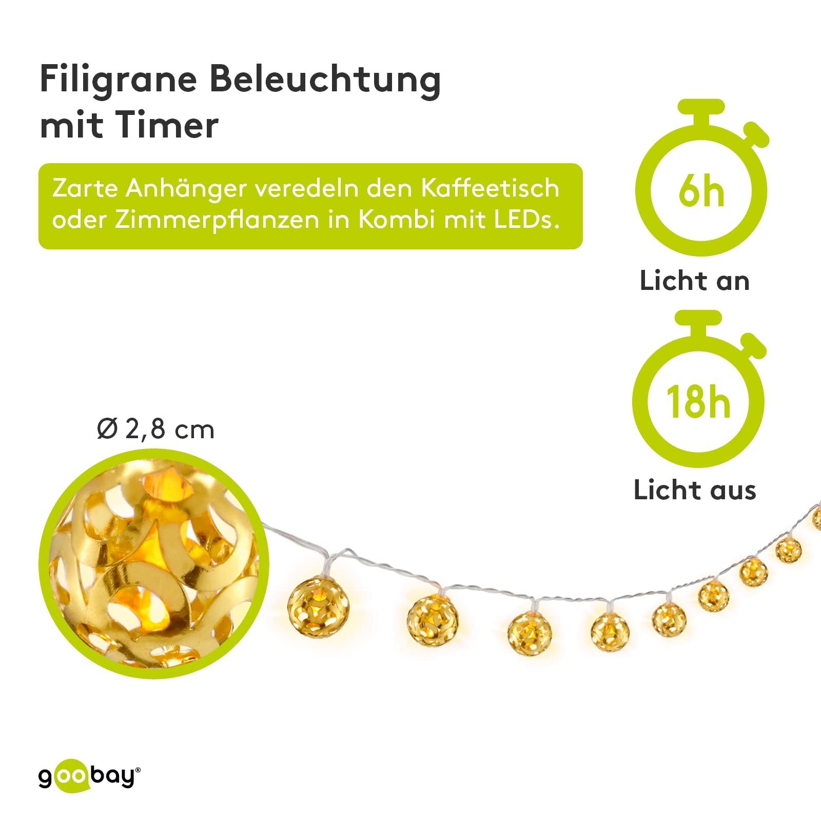 Гірлянда світлодіодна Goobay Moroccan Balls 58119, 10 LED, теплий білий (3000 K), 1.3 м, золотий, прозорий, фото №3
