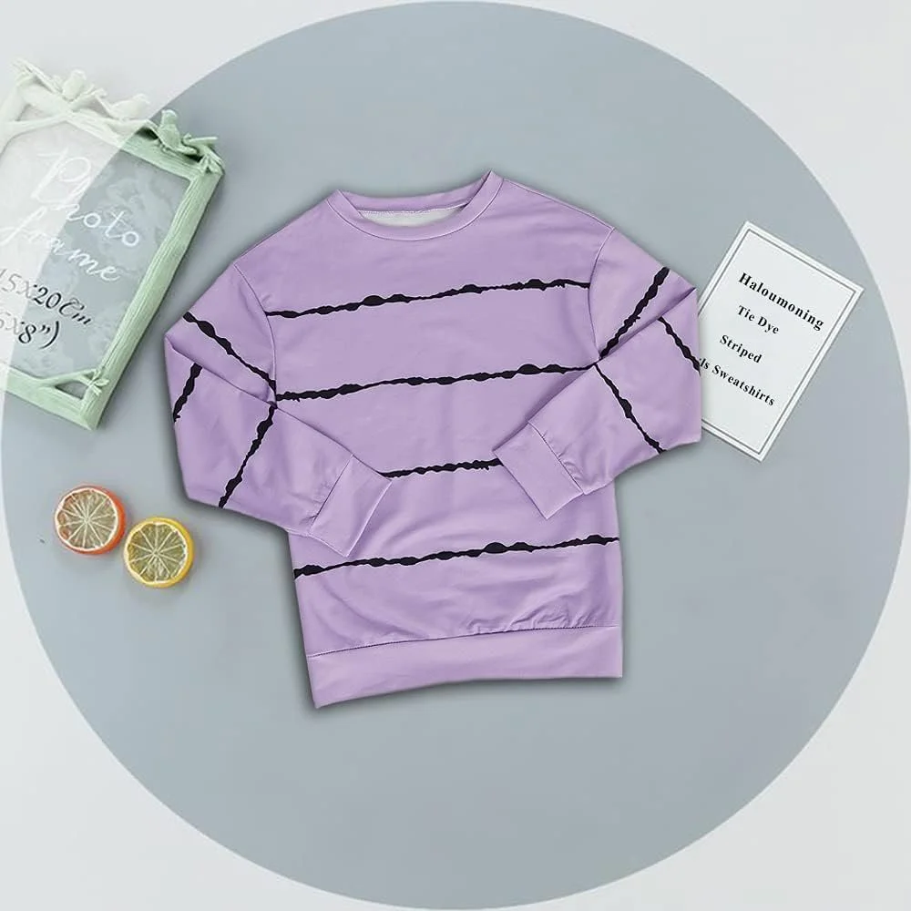 Світшот Haloumoning для дівчат, смугастий, з круглим вирізом, дитячий пуловер, повсякденний, з довгими рукавами, фото №4