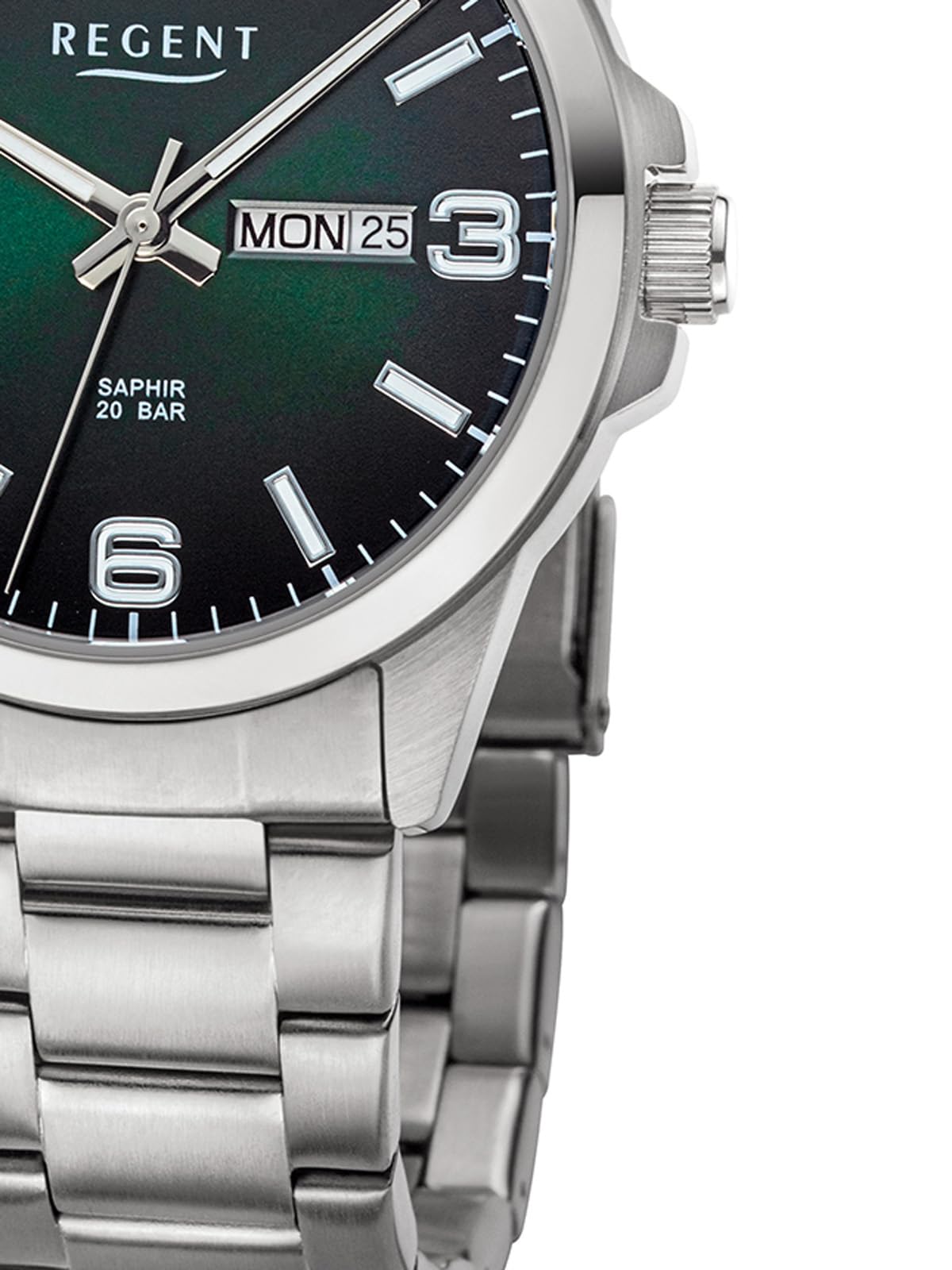 Годинник REGENT чоловічий F-1529 20 ATM сапфірове скло сталь зелений браслет, фото №2
