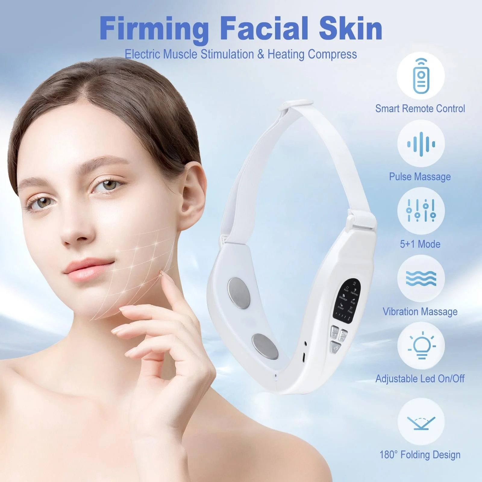 Масажер для корекції V-контуру обличчя EMS 6 режимів 18 рівнів інтенсивності 40°C З пультом ДК Складаний, фото №4