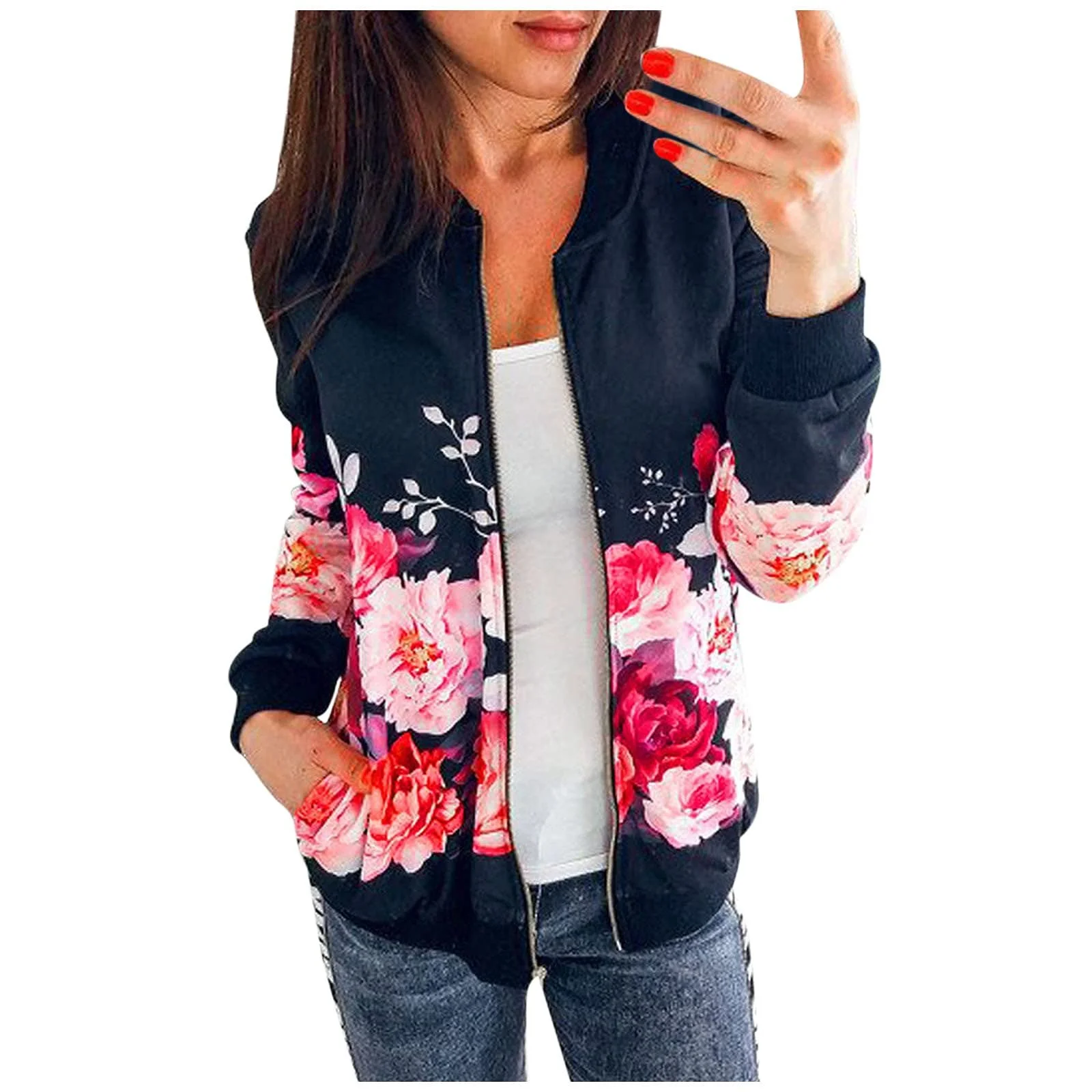 Вінтажний Жіночий жакет з квітковим принтом, на повній блискавці, з кишенями, довгими рукавами, фото №1 Вінтажний Жіночий жакет з квітковим принтом, на повній блискавці, з кишенями, довгими рукавами, фото №1