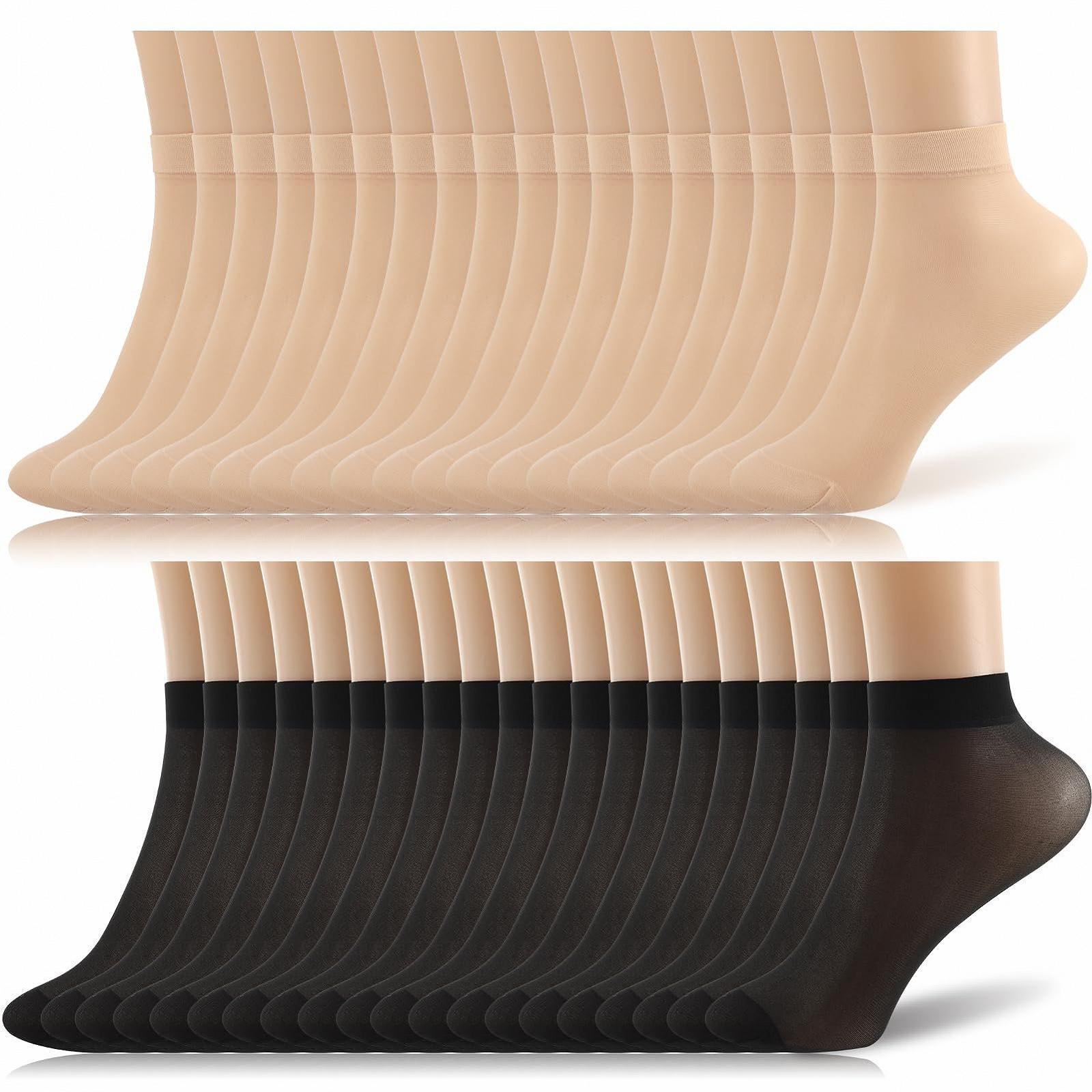 Носки нейлоновые женские 20 пар, матовые прозрачные нейлоновые тонкие носки, 20 ден, носки до щиколотки, усиленные пальцы, шелковые носки (EU 35-38), черный +, фото №1