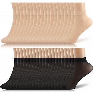 Носки нейлоновые женские 20 пар, матовые прозрачные нейлоновые тонкие носки, 20 ден, носки до щиколотки, усиленные пальцы, шелковые носки (EU 35-38), черный + - Фото 1