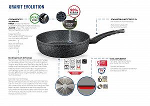 Сковорода для соте Granite Evolution 24 см, Микроячеистая структура, профессиональное антипригарное покрытие ELODUR, подходит для индукционных плит, черная synthetic.ua - Фото 1