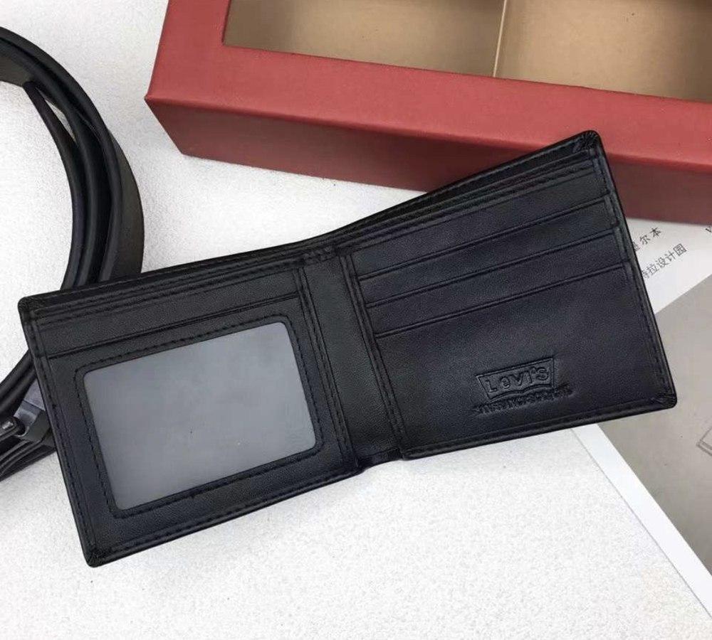 Чоловічий подарунковий набір шкірний кишені і пояс з натуральної шкіри чорний Левіс, фото №6