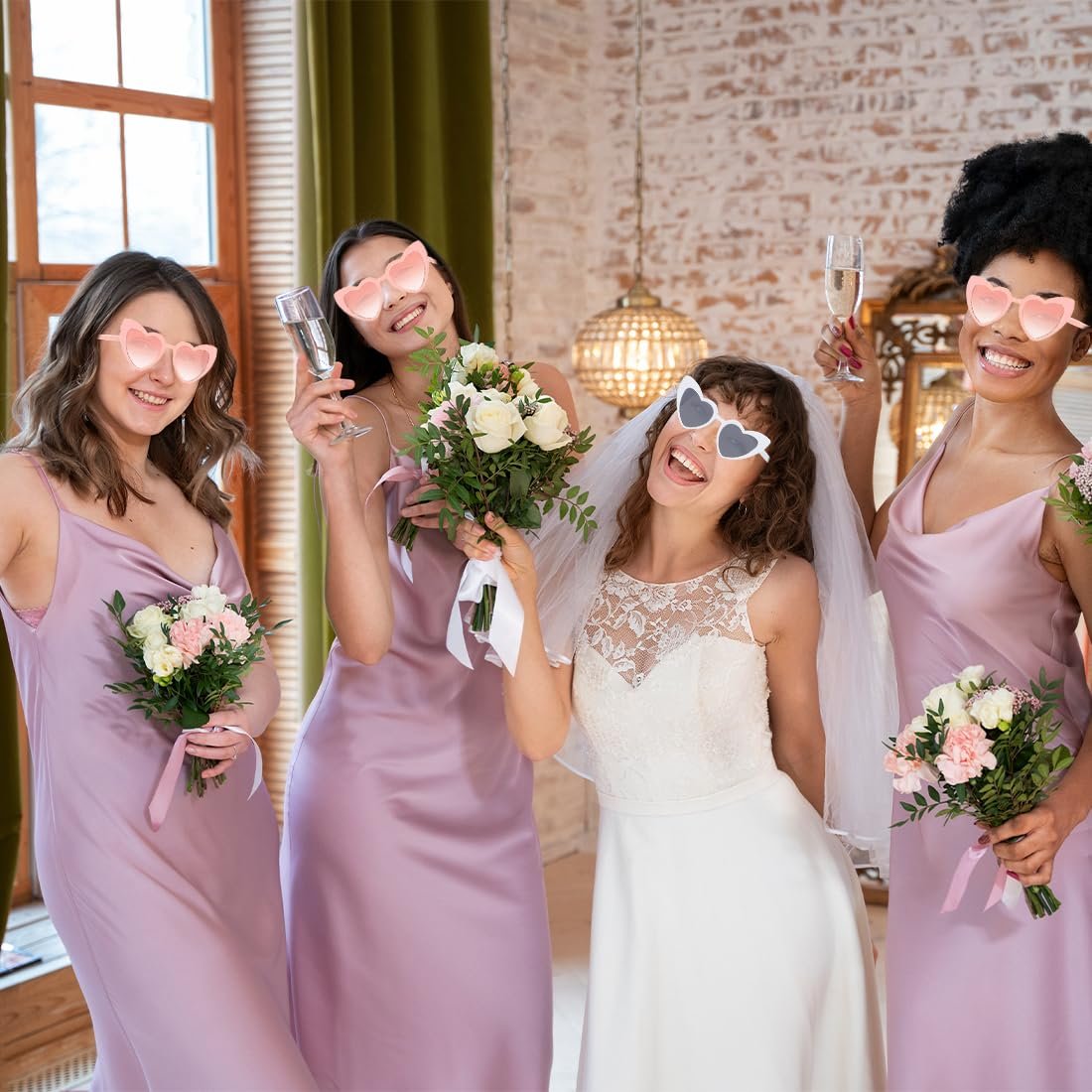 Сонцезахисні окуляри у формі серця Meleager, окуляри у формі серця для нареченої, 7 пар сонцезахисних окулярів, весільні, окуляри для дівич-вечора, ретро, весільні аксесуари, подарунок для подружки нареченої Білий + Рожевий, фото №7