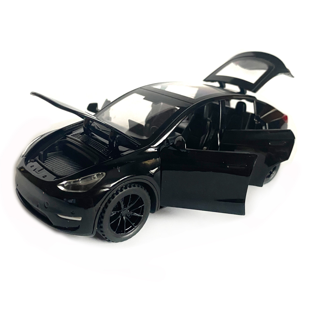 Игрушечная машинка металлическая Tesla Y тесла черная звук свет инерция откр двери багажник капот, фото №4