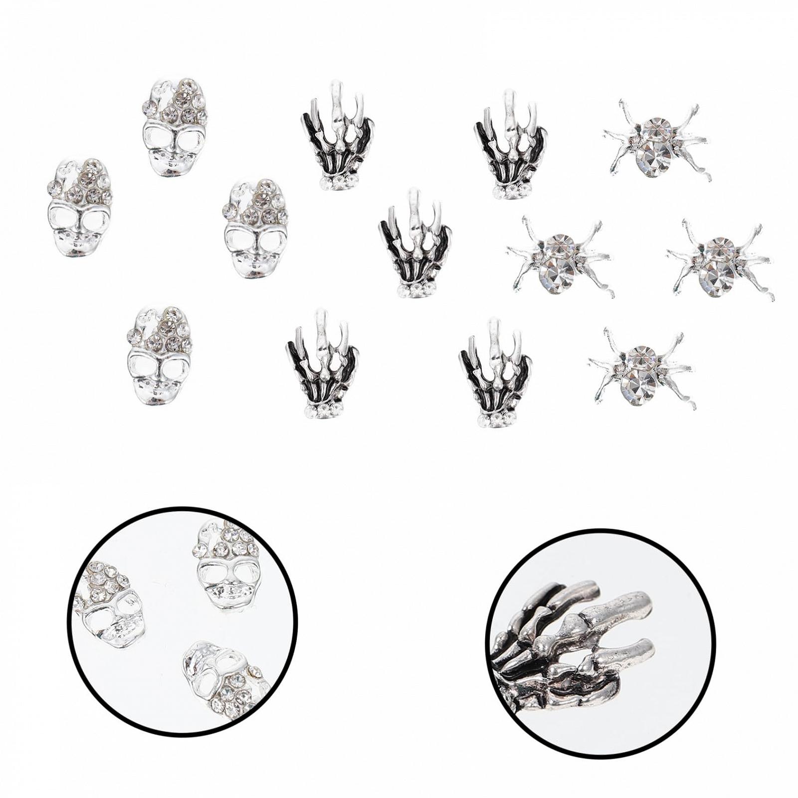 Украшения для ногтей Череп Пауки 30 шт. Металлические украшения для дизайна ногтей на Хэллоуин и карнавал, фото №4