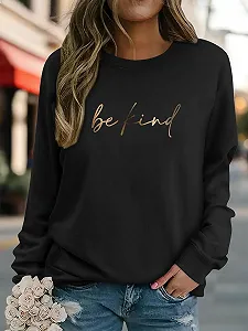 Жіночий світшот Onsoyours з літерами, з довгими рукавами, осінньо-зимовий, з круглим вирізом, повсякденний synthetic.ua - Фото 1